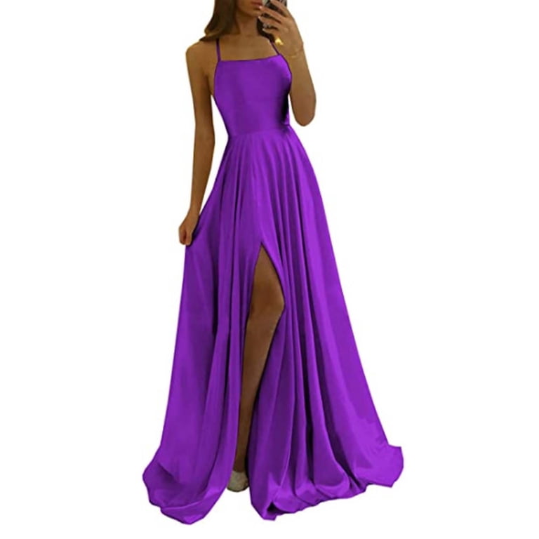 strapless open back dress Off Shoulder Purple Satin Long Prom Dress with High Slit, Off the Shou –  abcprom