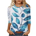 thumbnail image 2 of Weiqiqre Going Out Tops for Women 3/4 Sleeve Tops Crewneck Summer Solid Casual Tee Shirts Floral Printed Blouse Loose Dressy Tunic, 2 of 5