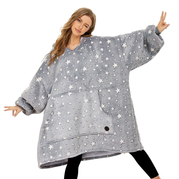 THREE POODLE Wearable Blanket Hoodie Glow in The Dark Sherpa Hoodie