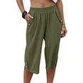 thumbnail image 2 of Women Clearance Womens Pants Elasticated Waist Trousers Casual Solid Color Slacks Trendy Button Pants 3/4 Capri Trousers Straight Leg Slacks Wide Leg Pants Loose Training Trousers, 2 of 7