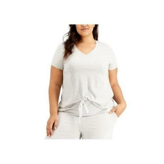 Charter Club Women's Plus Short Sleeve V Neck Pajama T-Shirt, Gray 3X