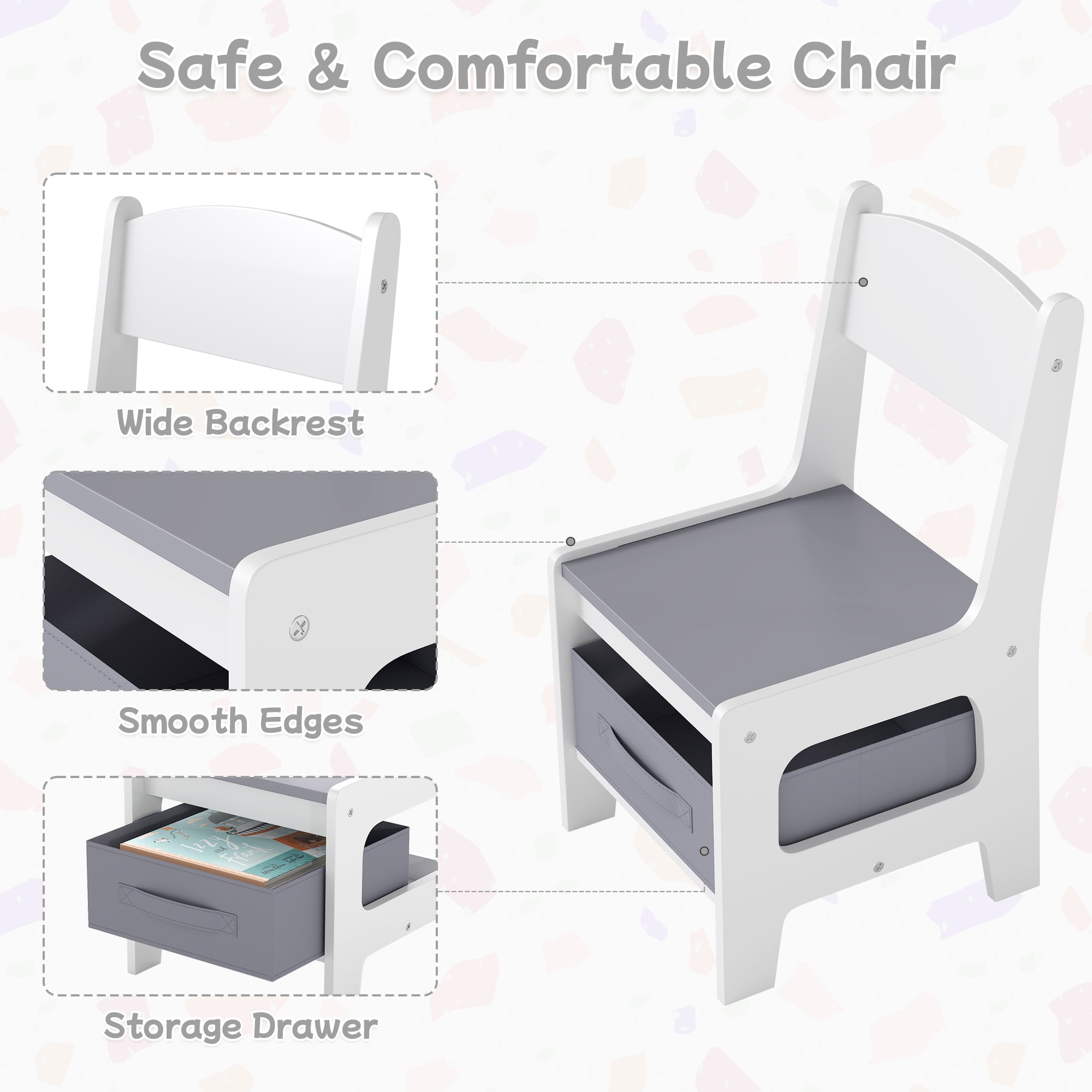 Kids Table and Chair Set, 3 in 1 Wooden Activity Table with Detachable Tabletop, Toddler Table and Chair Set with Storage Drawer, Kids Play Table for Children Art, Craft, Eating, Learning