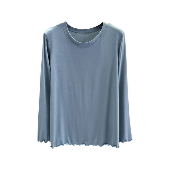 ZyeKqe Long Sleeve Shirts for Women Casual Crew Neck Home Wear T-Shirts Base Layer Comfy Lounge Pajama Tops