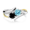 thumbnail image 2 of Gem Stone King 1.07 Ct Round Blue Apatite Black Diamond 925 Silver and 10K Yellow Gold Ring (Size 6), 2 of 5
