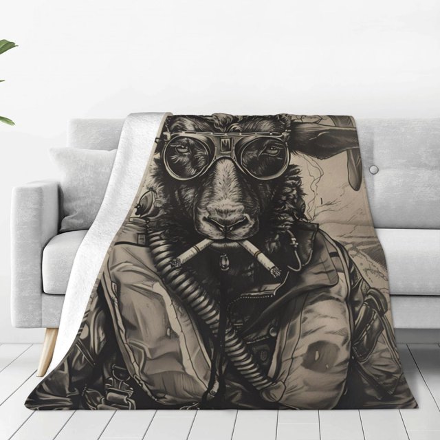 Balery Vintage Ram Pilot Manta de Felpa Suave y Acogedora – Cobija de Franela Aterciopelada para Cama, Lavable y Cálida para Sofá, Mascotas, Transpirable-40"x30"