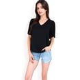 thumbnail image 3 of Women's V-Neck Blouse with Pleated Chiffon Flutter Sleeves- Black,X Large, 3 of 7