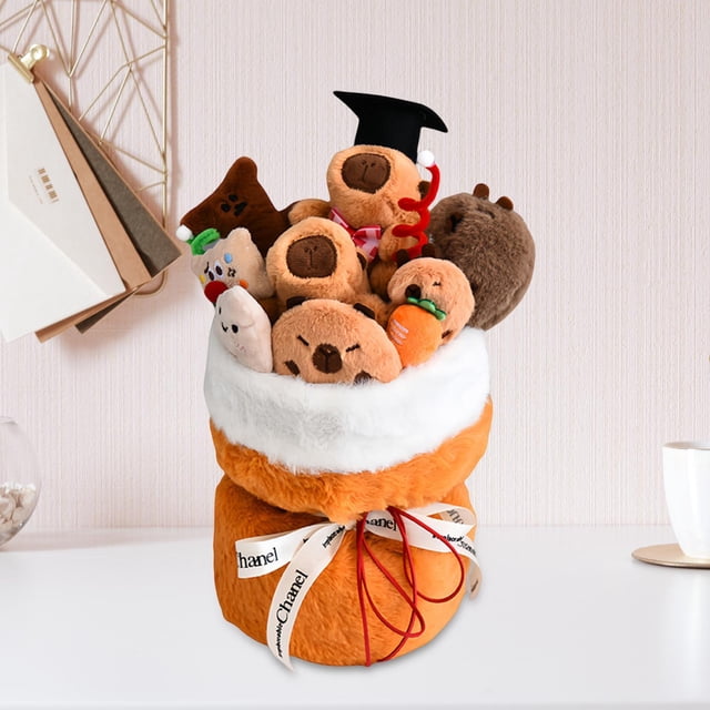 Bouquet de Flowers Capybara Fehip Flowers, adorable ramo de muñecas, animal de peluche de capybara creativo para el cumpleaños para el cumpleaños del Naranja