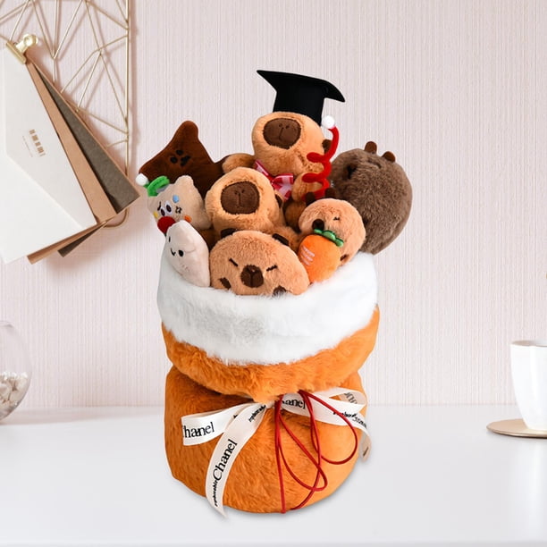 Bouquet de Flowers Capybara Fehip Flowers, adorable ramo de muñecas, animal de peluche de capybara creativo para el cumpleaños para el cumpleaños del Naranja