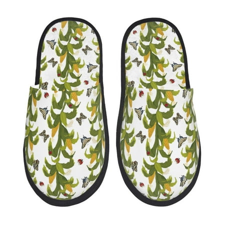 Balery Corn And Butterflies Slient Indoor Furry Fleece Comfort House Shoes Soft Non-Slip Home Shoes Cotton slippers House Slippers-- Large
