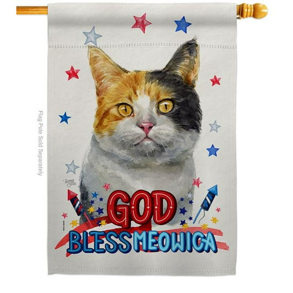 Breeze Decor H120140-BO Patriotic Dilute Calico Animals Cat 28 x 40 in. Double-Sided Decorative Vertical House Flag for Decoration Banner Garden Yard Gift