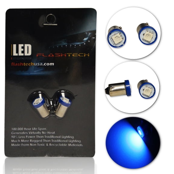 Flashtech Extremely Bright LED Bulbs for Car Interior Dome Map Door Courtesy License Plate Lights BA9S - Blue, Pair