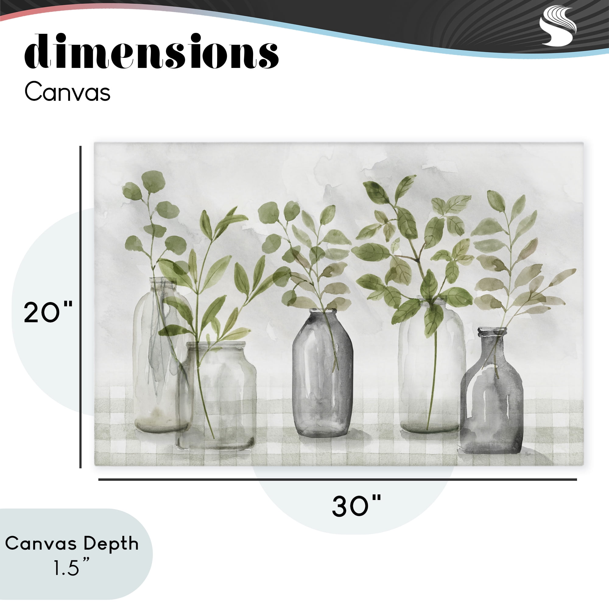 Stupell Industries Greenery Leaves in Vases Canvas Wall Art, design by Nan