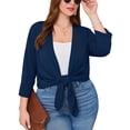 thumbnail image 1 of SHOWMALL Cardigans pour Femmes Grande Taille Légers à devant Ouvert Cardigans Manches 3/4 Bleu Foncé 2X Décontracté Doux Drapé Automne Été Cardigan, 1 of 8