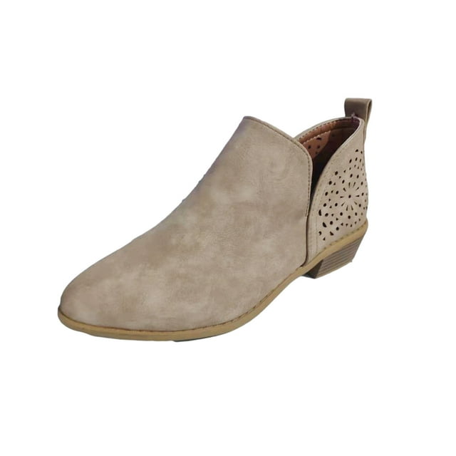 CEHVOM Chaussures pour Femmes Rétro Couleur Unie Talon Bas Creux Mode Bottines en Cuir