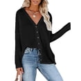 thumbnail image 3 of FASHIONWT Women Solid Color Long Sleeve V-Neck Button-Up Loose Flowy Cardigan, 3 of 4