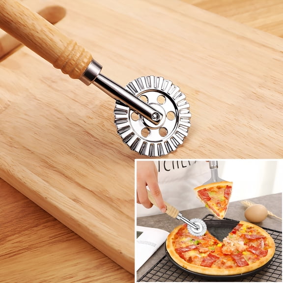ACDANC Convenient Pasta&Pastry Cutter Wheel Featuring Wooden Handle&Fluted Ravioli Crimper Essential Pizza&Noodle Dough Cutter Roller Kitchen Tool for Home Cooks