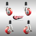 thumbnail image 2 of 3.5 Inch 316SS Red Poly Swivel 1-1/2 Inch Expanding Stem Caster Set 2 Brake, 2 of 2