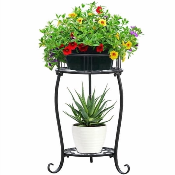 Yengoth Potted Plant Stand 2 Tier Metal Flower Pot Stand Anti-Rust Heavy Duty Plant Holder Shelf For Home Indoor Outdoor