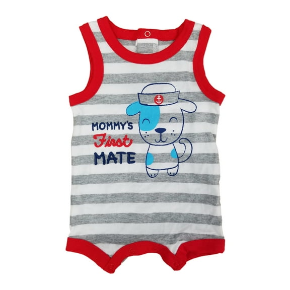 Infant Boys Mommy's First Mate Puppy Dog Sailor Striped Romper