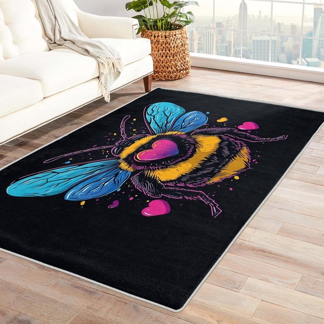 Bee Rug for Bedroom - 3x5 Rug - Bee Rug - Cute Honey Bee Area Rug - Kids Girls Black and Yellow Rugs - Kawaii Honeybee Carpet