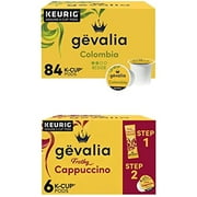 Gevalia Colombia Blend Medium Roast K-Cup Coffee Pods (84 Pods) With Gevalia Cappuccino K-Cup Coffee Pods With Froth Packets (6 Pods And Froth Packets)