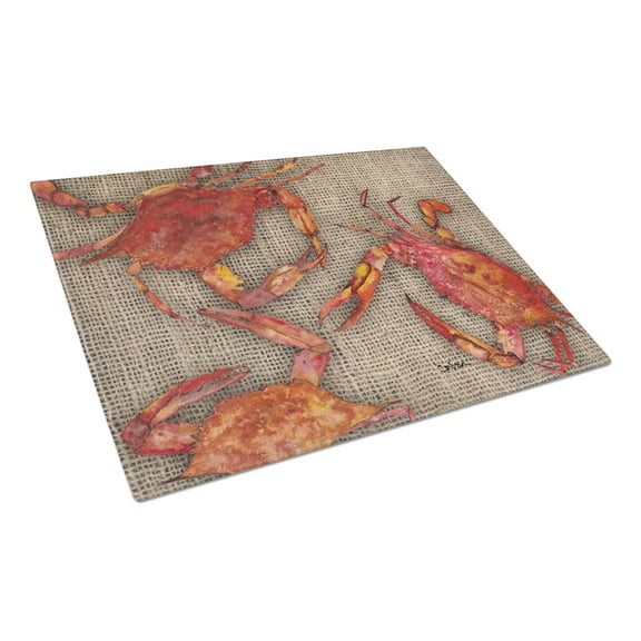 Carolines Treasures 8742LCB Cooked Crabs on Faux Burlap Glass Cutting Board Large, 12H x 16W, multicolor