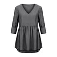 thumbnail image 4 of ClodeEU Women's Striped V Neck 3/4 Sleeve Tunic T-Shirt,Solid Color Casual Summer Top Black,Women's Plus L, 4 of 6