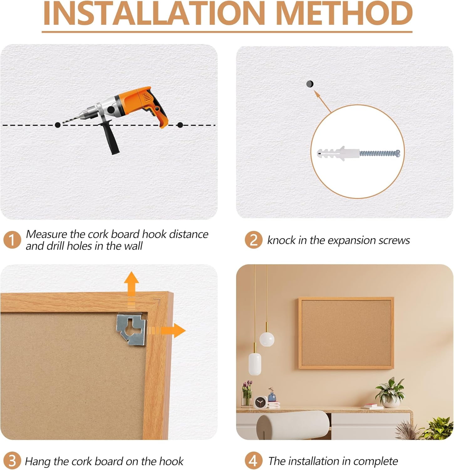 Cork Board Bulletin Board 24 x 18 Inches Cork Notice Pin Board Memo Board with Brown Wooden Frame for Display Home Decor Office Kitchen