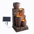 thumbnail image 4 of Teamson Home 4-Tier Outdoor Cascading Bowl Stacked Stone Solar Powered Water Fountain with LED Lights, Brown, 4 of 8
