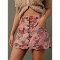 thumbnail image 6 of Womens High-Waist Scalloped Button-Front A-Line Denim Mini Skirt In Pink, 6 of 29