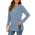 thumbnail image 3 of JuneFish Women's Long Sleeve Tunic Tops Casual Tshirts Loose Crewneck Buttons Side Pullover Sweaters Fall Comfy Split, 3 of 6