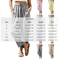thumbnail image 4 of ClodeEU Women's High Waisted Striped Cropped Wide Leg Pants, Casual Elastic Waist Capri Trousers with Pockets Coffee,Women's Plus XL, 4 of 8