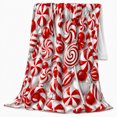 thumbnail image 2 of Festive Red White Candy Cane Spiral Pattern Cheerful, Festive Holiday Scene, Warm Flannel Blanket for Living Room and Family Room, Art Lovers Housewarming Gift, Festive Home Decor, 2 of 9