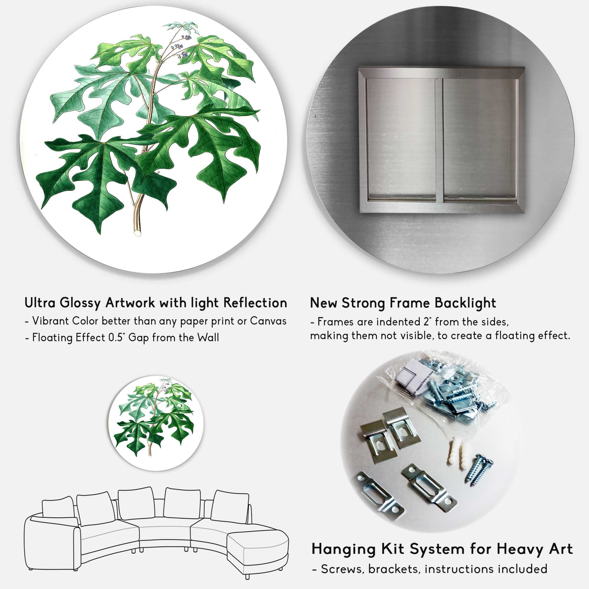 Designart 'Ancient Green Leaves Plants II' Traditional Circle Metal Wall Art 36x36 - Disc of 36