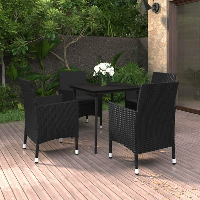 vidaXL 5 Piece Garden Dining Set with Cushions Poly Rattan and Glass