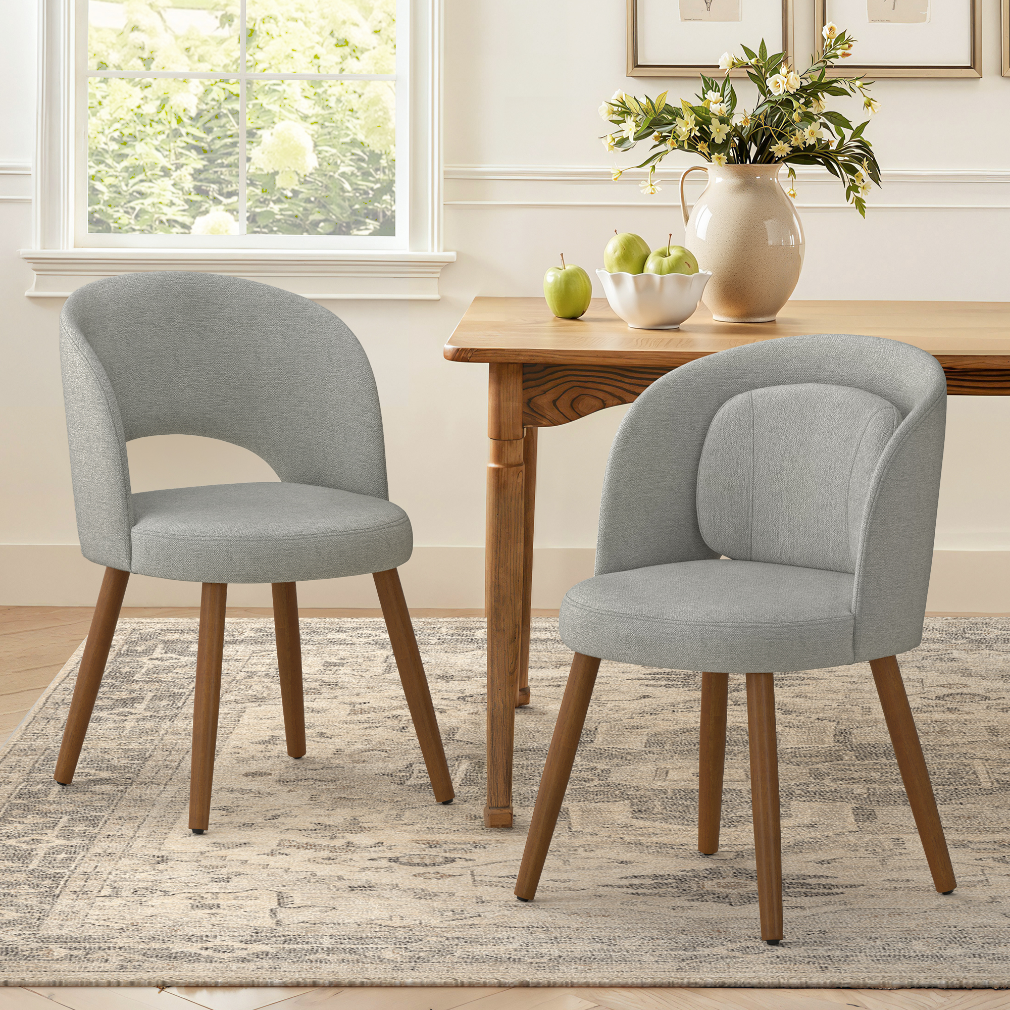 Dycanpo Upholstered Dining Chairs Set of 2, Wooden Dining Side Chairs with Curved Backrest & Individual Back Cushion, Gray-Fabric