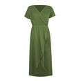 thumbnail image 7 of Viikei Sundresses for Women Short Sleeve,Women's Wrap V-Neck Short-Sleeve Maxi Dress with High Slit Multiple Colors Army Green L, 7 of 7