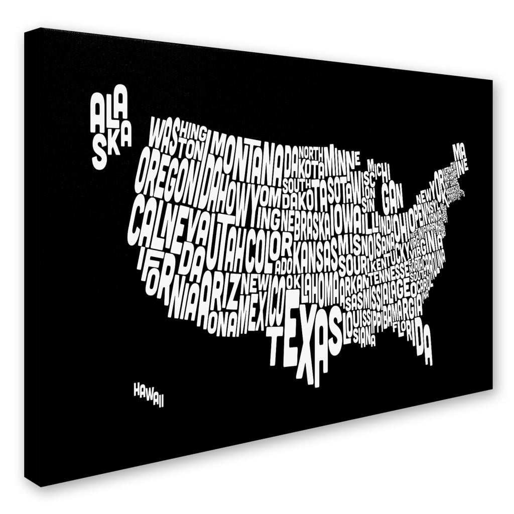 Trademark Art 'BLACK-USA States Text Map' Canvas Art by Michael Tompsett