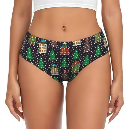 Goofa Christmas Trees And Houses Pattern Women s Cotton Underwear Brief Underwear Ladies Panties- Soft  Comfortable  and Stretchy Underwear-Medium