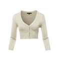 thumbnail image 1 of A2Y Women's Solid Cropped Bolero 3/4 Sleeve Button Down V-Neck Cardigan Sweater Oatmeal 4XL, 1 of 5