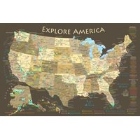 GeoJango USA Map Poster With National Parks - Brown (24x16 Inches)