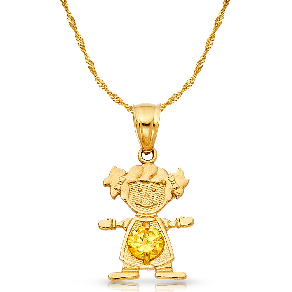Ioka 14K Yellow Gold Girl with Doll Charm Pendant For Necklace or Chain