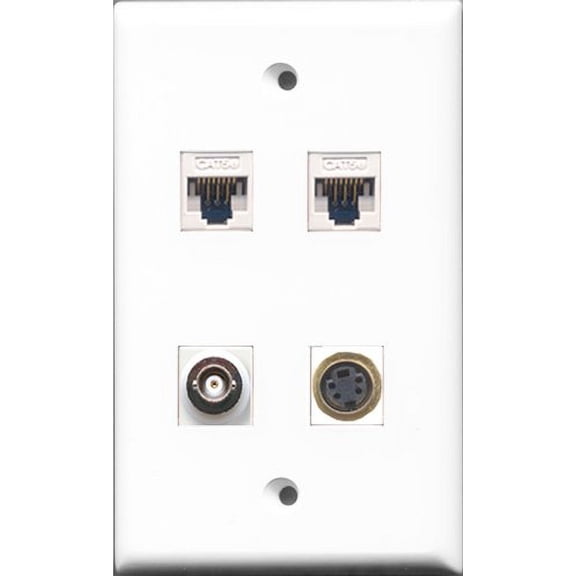 RiteAV - 1 Port S-Video and 1 Port BNC 2 Port Cat5e Ethernet White Wall Plate