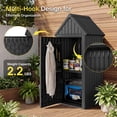 thumbnail image 4 of Nihsuao Vertical Outdoor Storage Shed, Waterproof Resin Outdoor Storage Cabinet, Lockable Small Tool Shed with Removable Shelves & 12 Hooks, Black, 4 of 9