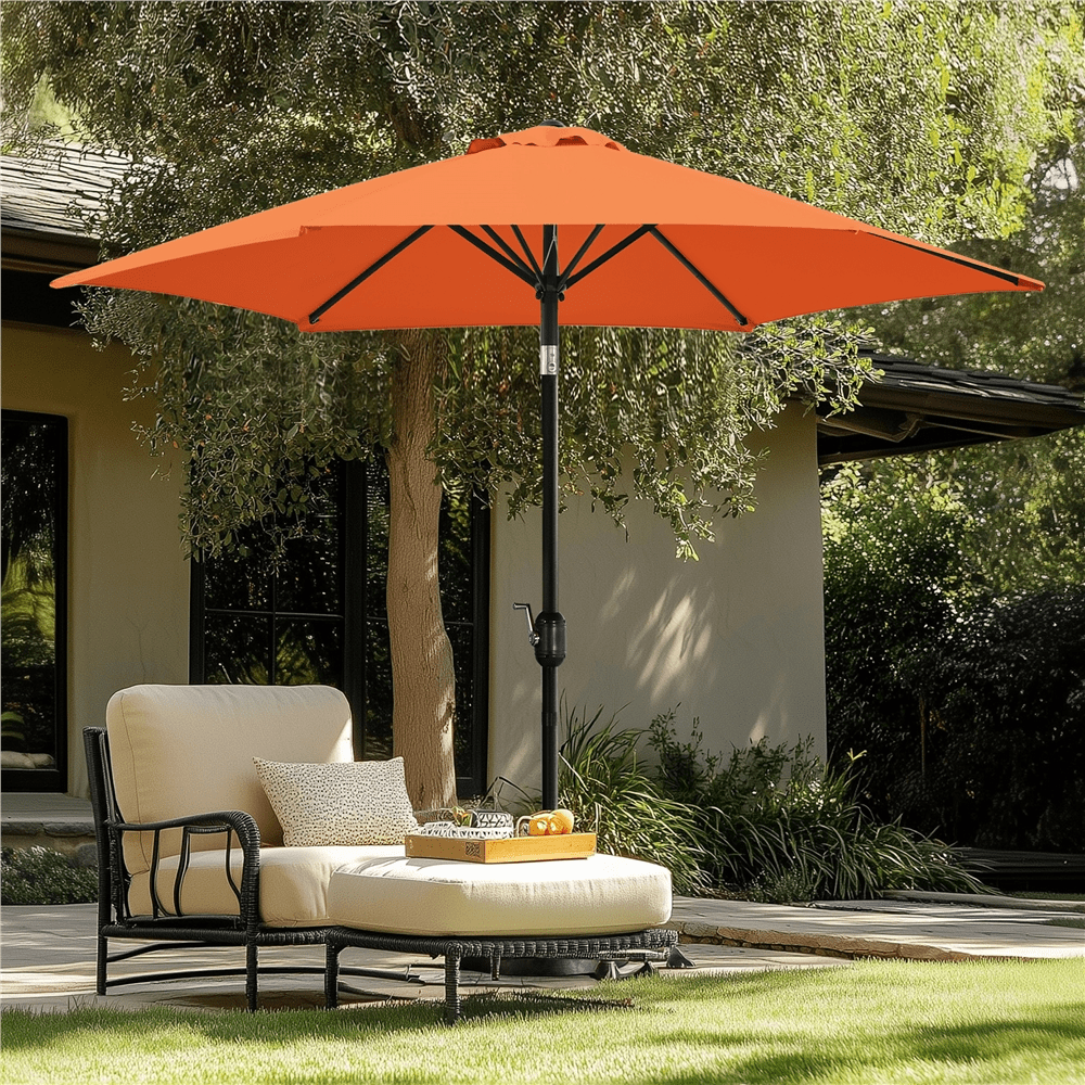 Renwick 9 Ft Outdoor Patio Umbrella with Push Button Tilt and Crank, Orange