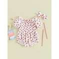 thumbnail image 3 of Musuos Baby Girls 4th of July Outfits 6M 12M 18M 24M Short Sleeve Flag Print Romper + Headband Set Newborn Independence Day Clothes, 3 of 10