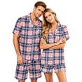 thumbnail image 2 of Dwelliawo Men's Pajama Sets Button Up Pajamas for Women Matching Pajamas Mens Pajamas Set Shorts Couple Pajamas Matching Sets Pajama Sets With Pockets Red L, 2 of 5