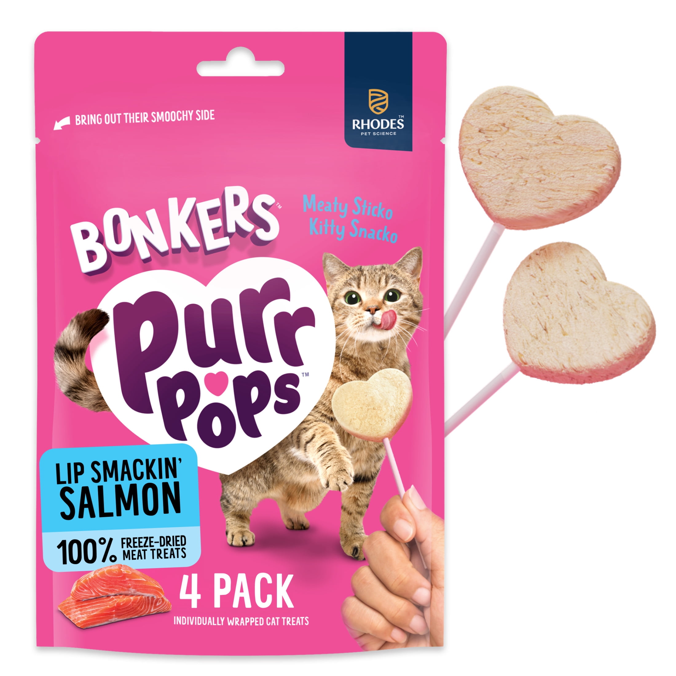 (4 pack) BONKERS Purrpops Freeze-Dried Salmon Flavored Lollipop Treats for Cats, 4 Pack