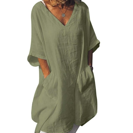 Cotton Fully Lined Sundress - Plus Size Womens Cotton Linen Baggy T-Shirt Dress Tops Ladies Summer Sundress