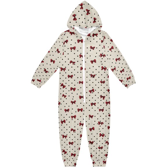 JOOGOO Cute Bow Polka Dots Pattern Unisex Onesie Pajamas Jumpsuit Kids One-Piece Hooded Sleepwear 7-8T